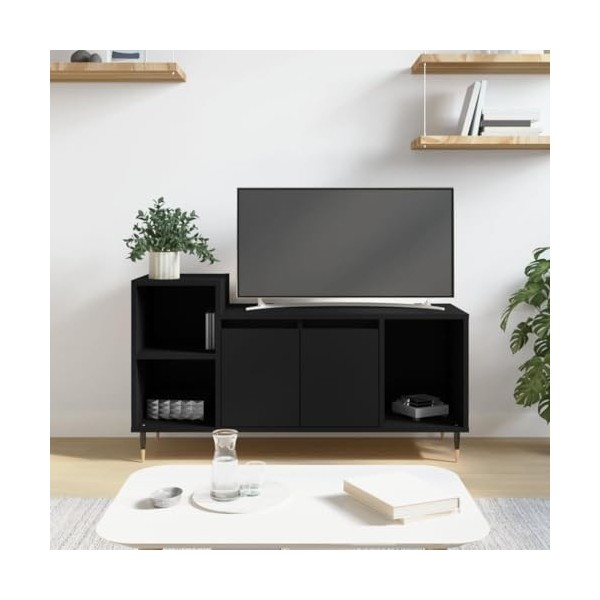 vidaXL Meuble TV, Armoire de Télévision avec 5 Compartiments, Meuble Télé avec Portes Salon Salle de Séjour, Moderne, Noir Bo