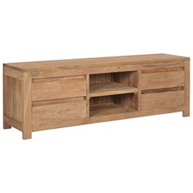 heybb Meuble TV 115x30x40 cm Bois de Teck Massif,Table Television Salon,Meuble TV Haut,Meuble Télé Haut