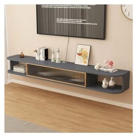 Meuble TV Suspendu Support de meuble TV mural flottant de 63 pouces, étagère de rangement murale en bois for console multiméd