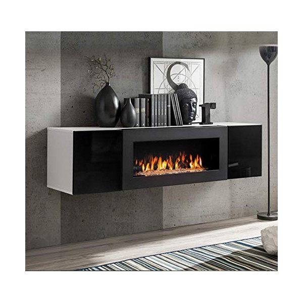 MB Muebles Bonitos | Armoire Murale 2 Portes | Meuble de Rangement avec Cheminée | 160 x 40 x 40cm | Blanc et Noir Finition B