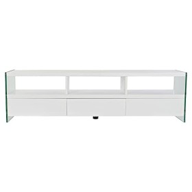 Meuble TV en bois MDF blanc avec 3 tiroirs - Largeur 160 x Hauteur 45 x Profondeur 40 cm -PEGANE-