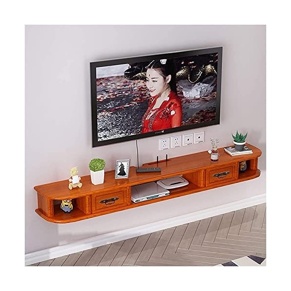 Meuble TV, Meuble Bas TV, étagères flottantes, Console multimédia TV Murale, Meuble TV Mural en Bois Massif pour Chambre à Co
