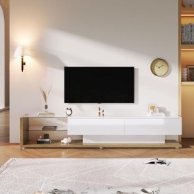 RCBDBSM Meuble TV lowboard Meuble TV avec 2 tiroirs spacieux Meuble TV avec étagères en Verre et éclairage LED pour Salon Cha