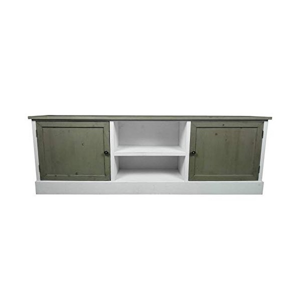 LHéritier Du Temps Meuble TV Télé Console de Salon Grand Meuble Bas de Rangement Etagères Placards en Bois Patiné Blanc 32,5