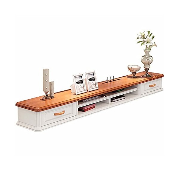 Meuble TV Flottant avec 2 Tiroirs Meuble TV Moderne Meuble MultiméDia Pour BoîTier de TéLéVision par Satellite DVD, éTagèRe P