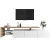 Meuble Mural Bas TV Blanc 197 x 39 x 42 cm Meuble TV avec Bandes Lumineuses LED Sept Couleurs, Banc TV Moderne, Meuble de Sal