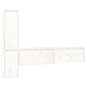 ZEYUAN Meubles TV 4 pcs Blanc Bois Massif de pin,Meuble TV,Table Basse Salon Meuble TV,Table Basse LED Couleurs