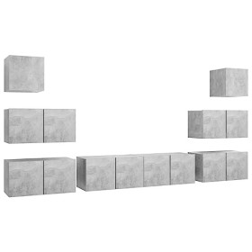 heybb Ensemble de Meuble TV 8 pcs Gris béton Aggloméré,Meuble TV Étagère,Meuble dangle TV,Meuble Haut Salon