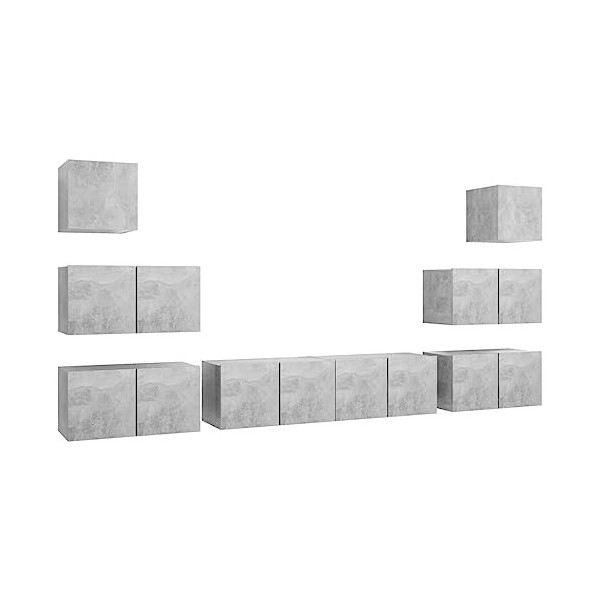 heybb Ensemble de Meuble TV 8 pcs Gris béton Aggloméré,Meuble TV Étagère,Meuble dangle TV,Meuble Haut Salon