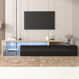 kubeier Lowboard Noir, Meuble TV Noir Brillant, avec éclairage LED 7 Couleurs réglables , avec 3 éléments, avec étagère en V