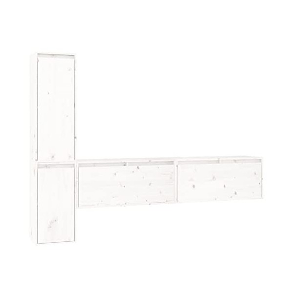 Camerina Meubles TV 4 pcs Blanc Bois Massif de pin,Meuble TV,Meuble TV Moderne,Meuble de Salon