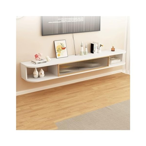 Meuble TV Murale Support de meuble TV mural flottant de 63 pouces, étagère de rangement murale en bois for console multimédia