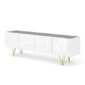 Meuble TV Space 180 cm 4D - Meuble TV moderne avec façade fraisée en MDF - Meuble bas avec 4 portes pour le salon - Pieds en 