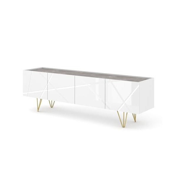 Meuble TV Space 180 cm 4D - Meuble TV moderne avec façade fraisée en MDF - Meuble bas avec 4 portes pour le salon - Pieds en 