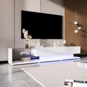 kubeier Meubles TV, Panneaux Bas, cloisons en Verre Blanc Brillant et éclairage LED Variable. Il Combine Un Style Naturel et 