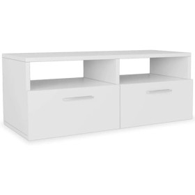 Suuim Meuble TV en Bois avec 2 étagères et 2 armoires en Bois dingénierie 37,4" x13,8 x14,2 Chêne et Blanc Blanc Mat 