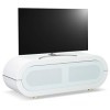 MDA Designs Lacerta BeamThru Meuble TV en verre avec cadre chromé pour écran plat jusquà 70" Blanc