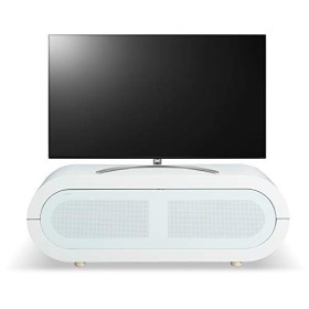 MDA Designs Lacerta BeamThru Meuble TV en verre avec cadre chromé pour écran plat jusquà 70" Blanc