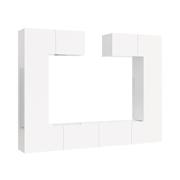 Ensemble de Meubles TV 6 pcs Blanc Brillant Bois dingénierie - Banc TV, Meuble TV Suspendu, Convient pour Salon ou Chambre