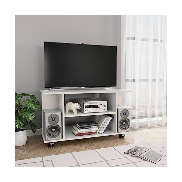 VEEKI Meuble TV, Meuble TV Suspendu, Meuble TV Blanc, Meuble TV Industriel, Meubles de Salon, Salon, Chambre, Cadre en Acier,