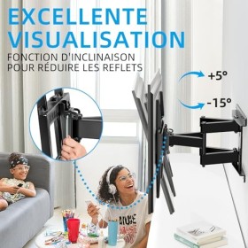 HOME VISION Support Mural TV 32-75 Pouces avec Bras Articulé Jusquà 60KG, Max VESA 600x400mm, Fixation Murale TV Orientable 