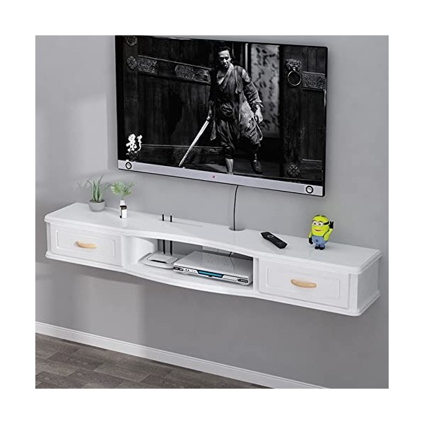 Meuble TV Mural Meuble TV Flottant pour Salon, Chambre à Coucher, Centre de Divertissement Mural avec 2 tiroirs, étagère de R