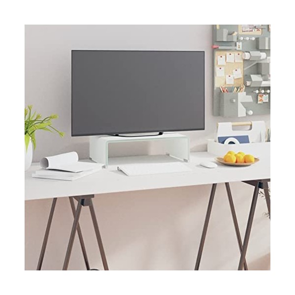 GuyAna Meuble TV/Support pour Moniteur 40 x 25 x 11 cm Verre Blanc,Meuble TV,Meuble TV Moderne,Meuble de Salon