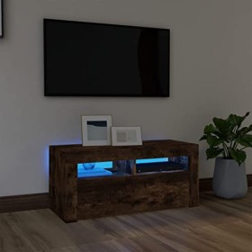 Meuble TV avec lumières LED Chêne fumé 90x35x40 cm - Banc TV, Meuble TV Suspendu, Convient pour Salon ou Chambre