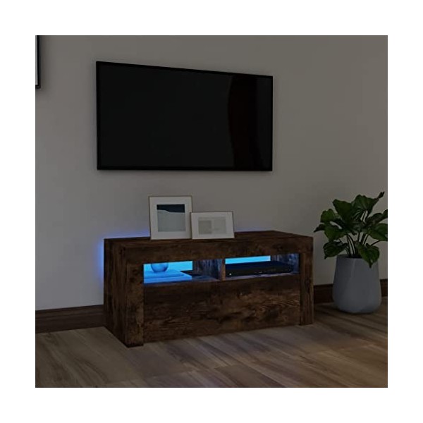 Meuble TV avec lumières LED Chêne fumé 90x35x40 cm - Banc TV, Meuble TV Suspendu, Convient pour Salon ou Chambre
