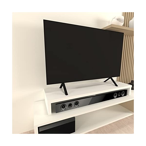 Henor Rehausse TV en Bois FSC® Double 120 x 35 x 15 cm Blanc Mat. Supporte +100 kg.