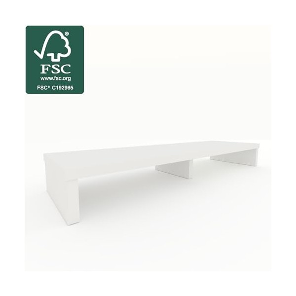Henor Rehausse TV en Bois FSC® Double 120 x 35 x 15 cm Blanc Mat. Supporte +100 kg.