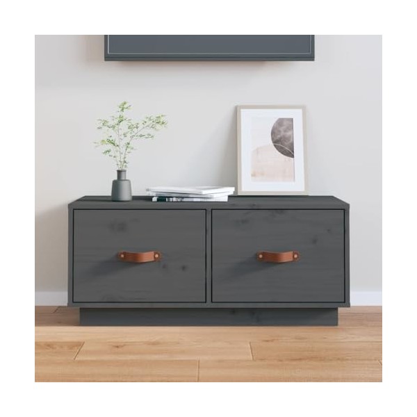 Meuble TV gris 80x34x35 cm pin massif