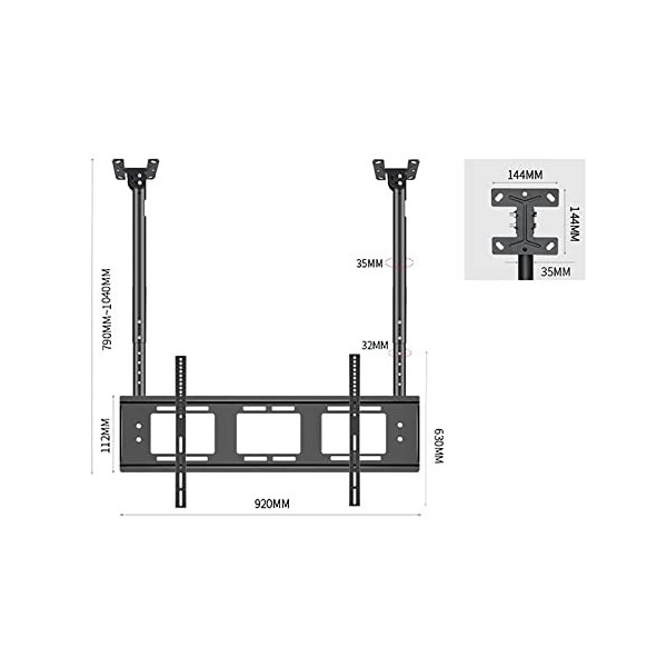 Support Mural TV,Support TV au Plafond, Support TV Suspendu à Double Poteau pour écran Plat LED de 55 à 86 Pouces, Support po