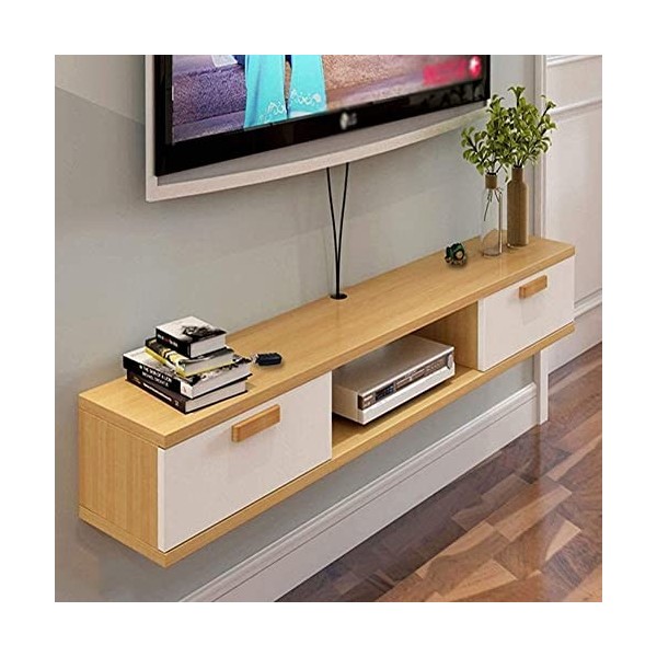 Meuble TV Étagère de télévision Flottante Meuble de télévision Mural Moderne Tenture Murale en Bois Massif Salon Simple Petit