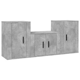 MATTUI Centres de divertissement et meubles TV, ensemble de meubles TV 3 pièces en bois gris béton