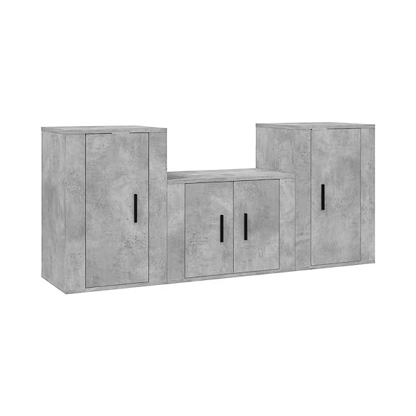 MATTUI Centres de divertissement et meubles TV, ensemble de meubles TV 3 pièces en bois gris béton