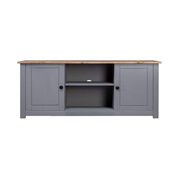 DCRAF Meuble TV gris 120x40x50 cm pin massif gamme Panama