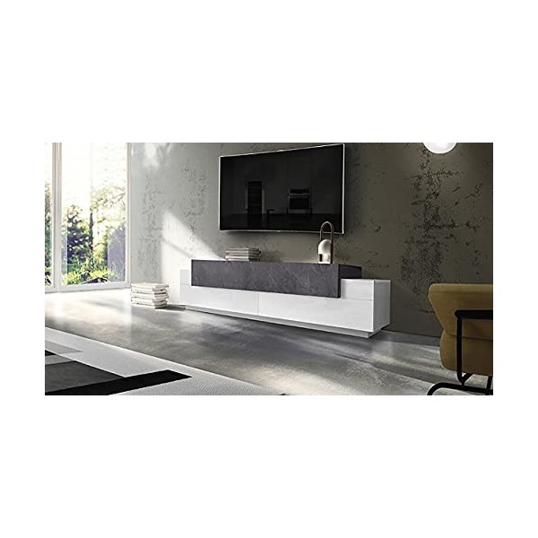Dmora Meuble, fabriqué en Italie, support pour TV de salon à 3 portes et étagères, 200 x 45 x H 52 cm, couleur blanc brilla