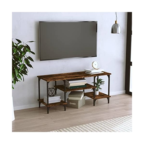 Higsose Meuble TV Design Élégant Chêne Fumé 102x35x45,5 cm Bois dingénierie Meuble de Multimédia avec Pieds en Métal Meuble 