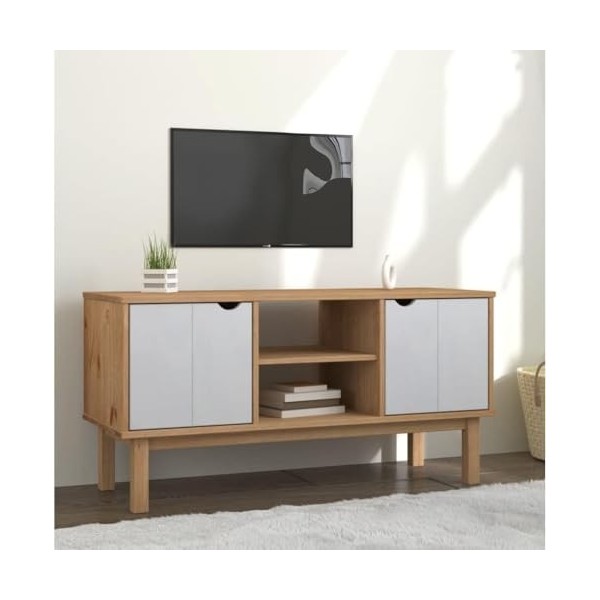 Suuim Meuble TV en Bois, Meuble TV, Centre de Divertissement avec 1 étagère et 2 Compartiments pour Le Salon, 44,7" x16,9 x22