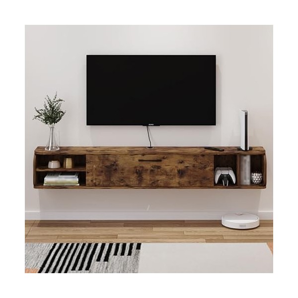 Support De Rangement pour Centre De Divertissement Étagère TV Flottante, Console Multimédia en Bois, Meuble TV De Rangement H