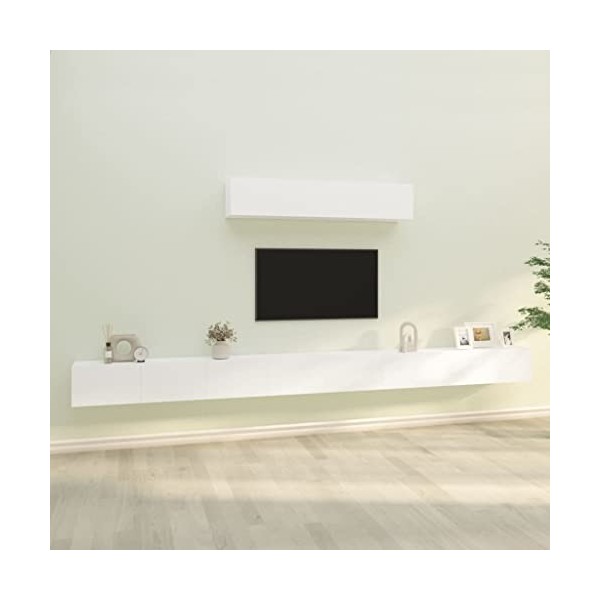 Ensemble de Meubles TV 6 pcs Blanc Bois dingénierie - Armoire Basse Centre de Divertissement Meuble Stéréo Salon Salle de Sé