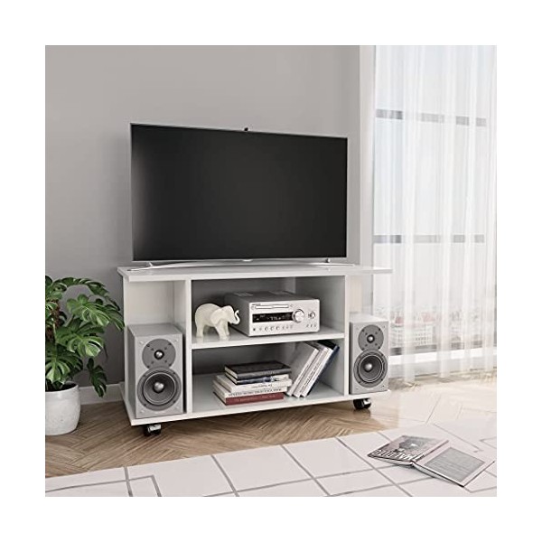 Keyur Meuble TV, Meuble TV Meuble TV Console de Rangement Meuble TV Meuble TV Meuble TV à roulettes Blanc Haute Brillance 80x