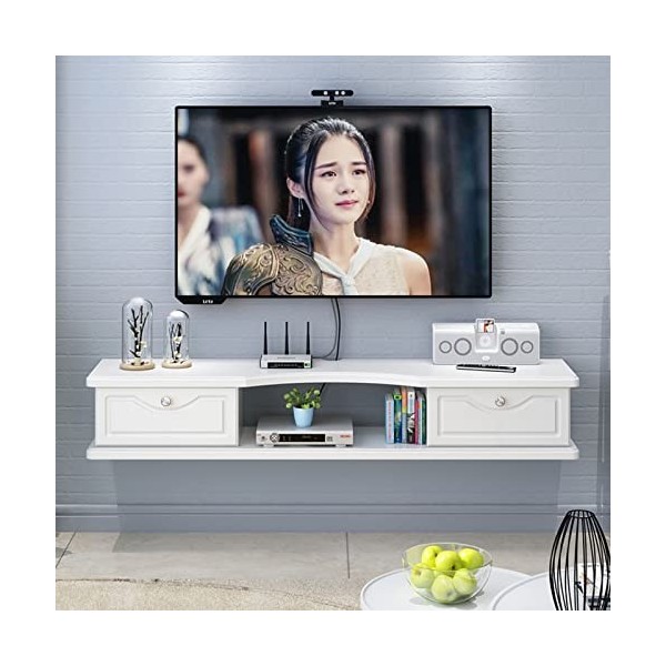 JUNNIU Meuble TV Mural Console multimédia Murale avec 2 Portes, 39.3/47.2/55.1In Blanc Meuble TV Mural, Composant de Meuble T