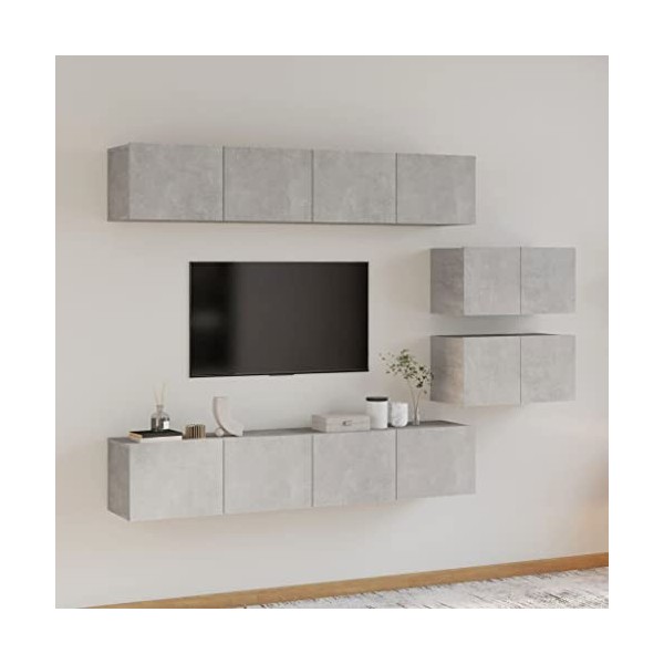 heybb Ensemble de Meubles TV 6 pcs Gris béton Bois dingénierie,Meuble TV Étagère,Meuble dangle TV,Meuble Haut Salon