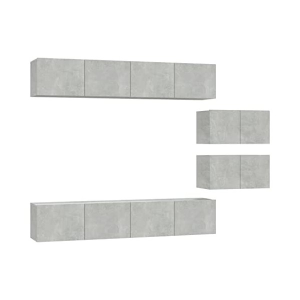 heybb Ensemble de Meubles TV 6 pcs Gris béton Bois dingénierie,Meuble TV Étagère,Meuble dangle TV,Meuble Haut Salon