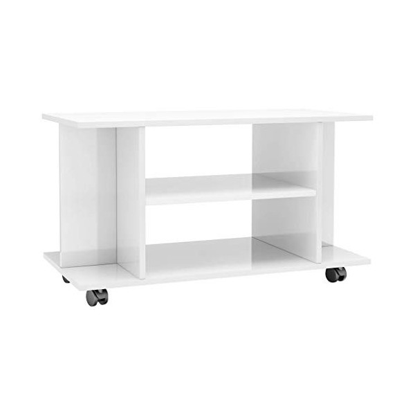 Keyur Meuble TV, Meuble TV Meuble TV Console de Rangement Meuble TV Meuble TV Meuble TV à roulettes Blanc Haute Brillance 80x