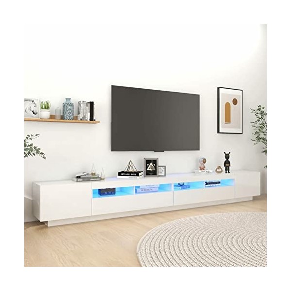 ZEYUAN Meuble TV avec lumières LED Blanc Brillant 300x35x40 cm,Meuble TV,Table Basse Salon Meuble TV,Table Basse LED Couleurs