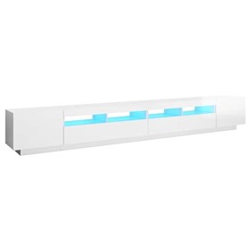ZEYUAN Meuble TV avec lumières LED Blanc Brillant 300x35x40 cm,Meuble TV,Table Basse Salon Meuble TV,Table Basse LED Couleurs