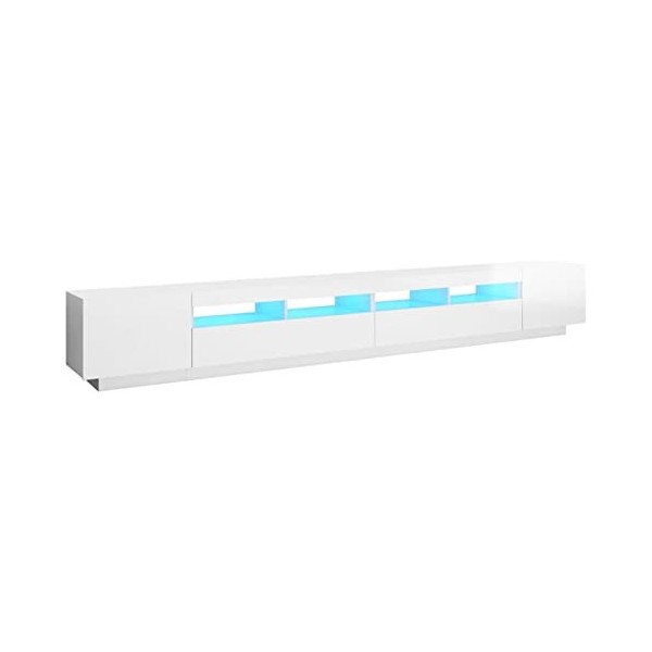 ZEYUAN Meuble TV avec lumières LED Blanc Brillant 300x35x40 cm,Meuble TV,Table Basse Salon Meuble TV,Table Basse LED Couleurs